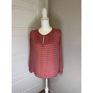 PLEIONE ANTHROPOLOGIE Size Small Long Sleeve Blouse Orange and Gray Print